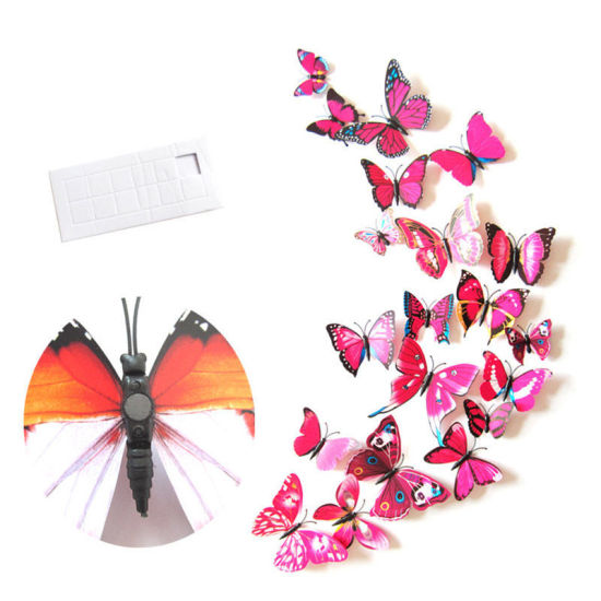 Bild von Ätherischer Schmetterlings-Kühlschrankmagnet aus PVC, Fuchsia, magnetisch, 12 cm x 9,1 cm – 5,9 cm x 4,5 cm, 1 Packung (12 Stück/Packung)