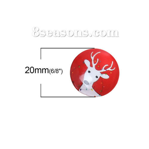 Picture of Glass Dome Seals Cabochons Round Flatback At Random Christmas Reindeer Pattern 20mm( 6/8") Dia, 30 PCs