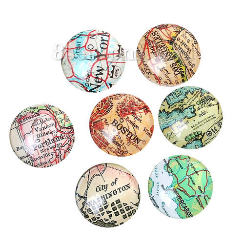 Picture of Glass Dome Seals Cabochons Round Flatback At Random Travel World Map Message Pattern 20mm( 6/8") Dia, 30 PCs
