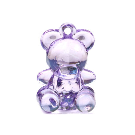 Picture of Acrylic Charms Bear Animal Purple AB Color 29mm x 19mm, 10 PCs