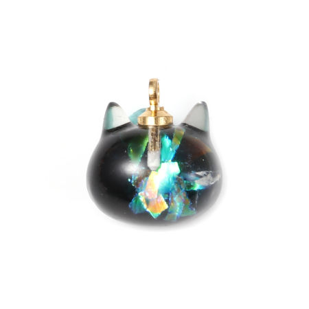 Picture of Resin Charms Cat Animal Gold Plated Multicolor AB Rainbow Color Sequins 11mm x 11mm, 2 PCs