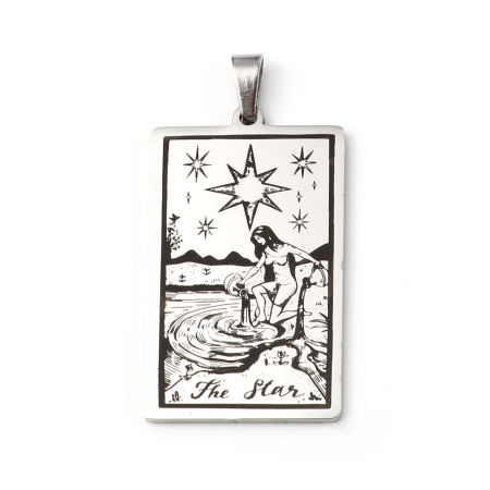 Picture of 201 Stainless Steel Tarot Pendants Silver Tone Rectangle Message " THE STAR " 46mm x 24mm, 1 Piece