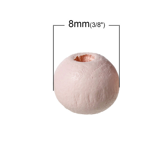 Picture of Natural Hinoki Wood Spacer Beads Round Light pink About 8mm Dia, 500 PCs