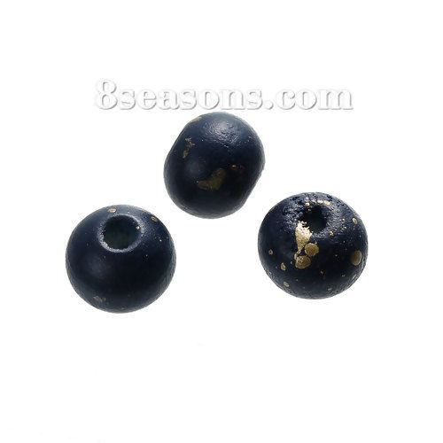 Picture of Natural Hinoki Wood Spacer Beads Round Navy blue & Gold About 8mm Dia, 500 PCs