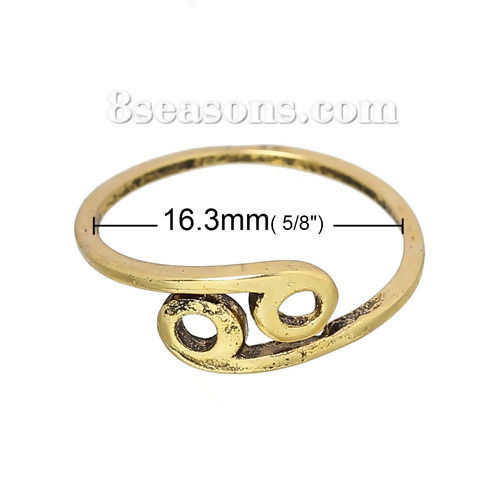 Bild von Zinklegierung Einstellbar Ring Antik Gold Sternbild Krebs Verstellbar (US Größe: ) 16.3mm 1 Stück