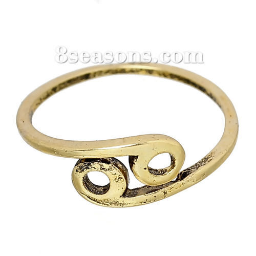 Picture of Adjustable Rings Gold Tone Antique Gold Cancer 16.3mm( 5/8") US 5.75, 1 Piece
