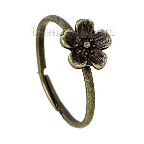 Picture of Adjustable Rings Plum Blossom Flower Antique Bronze 17.1mm( 5/8") US 6.75, 1 Piece