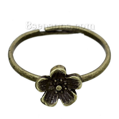 Picture of Adjustable Rings Plum Blossom Flower Antique Bronze 17.1mm( 5/8") US 6.75, 1 Piece
