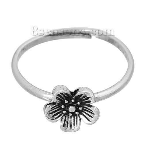 Picture of Adjustable Rings Plum Blossom Flower Antique Silver Color 17.1mm( 5/8") US 6.75, 1 Piece