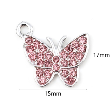 Picture of Zinc Based Alloy Insect Charms Butterfly Animal Micro Pave Multicolor Rhinestone 17mm x 15mm, 5 PCs