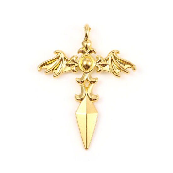 Bild von Religiöse Anhänger aus Zinklegierung, Halloween Teufel, vergoldetes Flügelschwert 44 mm x 34 mm, 5 Stück 