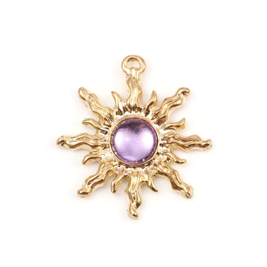 Picture of Zinc Based Alloy & Acrylic Galaxy Charms Sun Gold Plated Purple 29mm x 27mm, 2 PCs