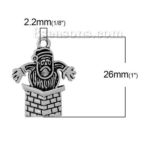 Immagine di Lega di Zinco Charm Ciondoli Babbo Natale Argento Antico 26mm x 21mm , 10 Pz