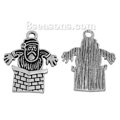 Immagine di Lega di Zinco Charm Ciondoli Babbo Natale Argento Antico 26mm x 21mm , 10 Pz