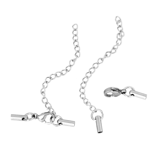 Picture of 304 Stainless Steel Necklace Cord End Caps Cylinder Silver Tone (Fits 2mm Dia. Cord) 18mm x 6mm( 6/8" x 2/8") 10mm x 5mm( 3/8" x 2/8"), 3 Sets
