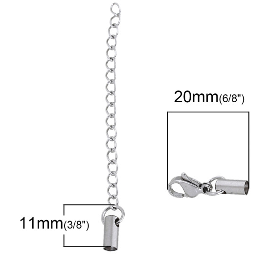 Image de Acier Inoxydable Embouts pour Cordons Collier ( pr Cordons: 3mm ) avec Fermoir Mousqueton et Chaîne d'Extension Colonne Argent Mat, 20mm x7mm( 6/8" x 2/8") 11mm x6mm( 3/8" x 2/8"), 3 Kits