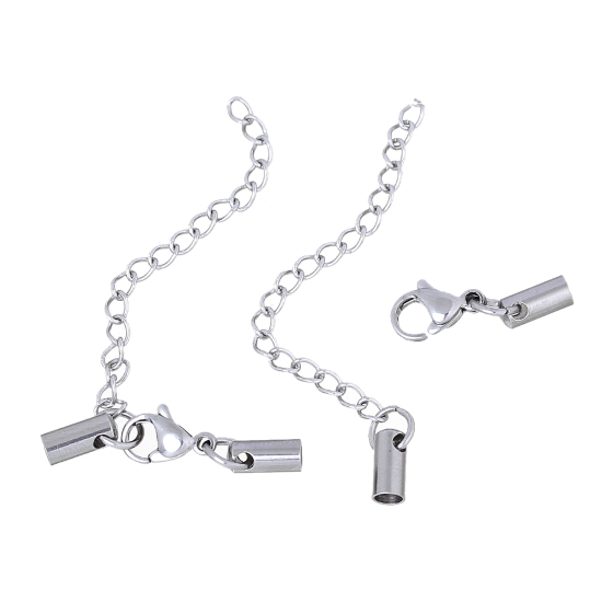 Image de Acier Inoxydable Embouts pour Cordons Collier ( pr Cordons: 3mm ) avec Fermoir Mousqueton et Chaîne d'Extension Colonne Argent Mat, 20mm x7mm( 6/8" x 2/8") 11mm x6mm( 3/8" x 2/8"), 3 Kits