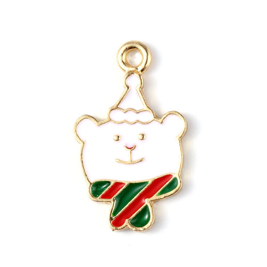 Picture of Zinc Based Alloy Christmas Charms Bear Animal Gold Plated Multicolor Enamel 24mm x 14mm, 10 PCs