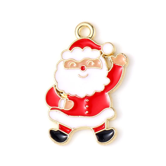 Picture of Zinc Based Alloy Charms Christmas Santa Claus Gold Plated White & Red Enamel 23mm x 14mm, 10 PCs