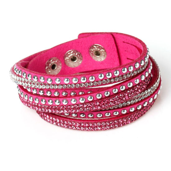 Picture of Fashion Jewelry Faux Suede Velvet Slake Bracelets Gold Plated Red Clear Rhinestone 39cm(15 3/8") long, 1 Piece