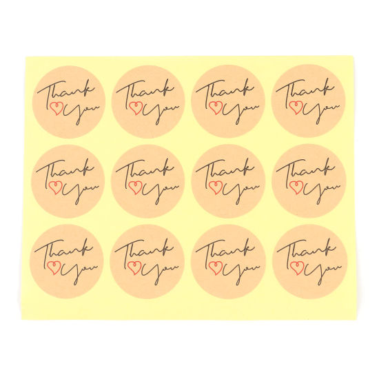 Bild von Papier DIY Scrapbook Sticker Aufkleber Kraftpapier Rund Herz Message " THANK YOU " 35mm D., 20 Blätter