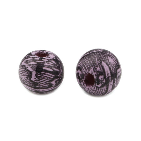Image de Perles en Bois Naturel Rond Mauve Motifs ligne 10mm Dia, Trou: env. 3.1mm, 20 Pcs
