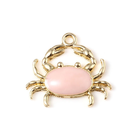 Picture of Zinc Based Alloy Ocean Jewelry Charms Crab Animal Gold Plated Pink Enamel 20mm x 18mm, 10 PCs