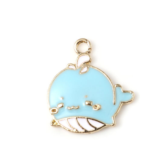 Immagine di Lega di Zinco Gioielli Oceanici Charms Balena Oro Placcato Blu Smalto 19mm x 18mm , 10 Pz