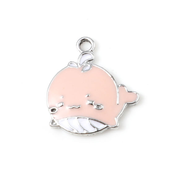 Immagine di Lega di Zinco Gioielli Oceanici Charms Balena Tono Argento Rosa Smalto 19mm x 18mm , 10 Pz