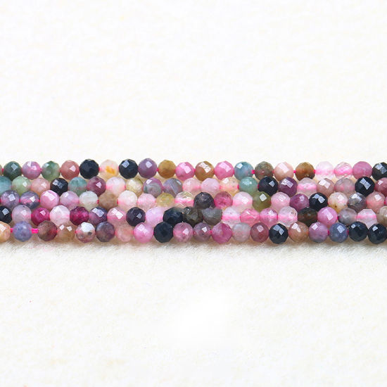 Image de Perles en Tourmaline ( Naturel ) Rond Multicolore A Facettes Env. 2mm Dia., 37cm - 36cm long, 1 Enfilade (Env. 180 Pcs/Enfilade)