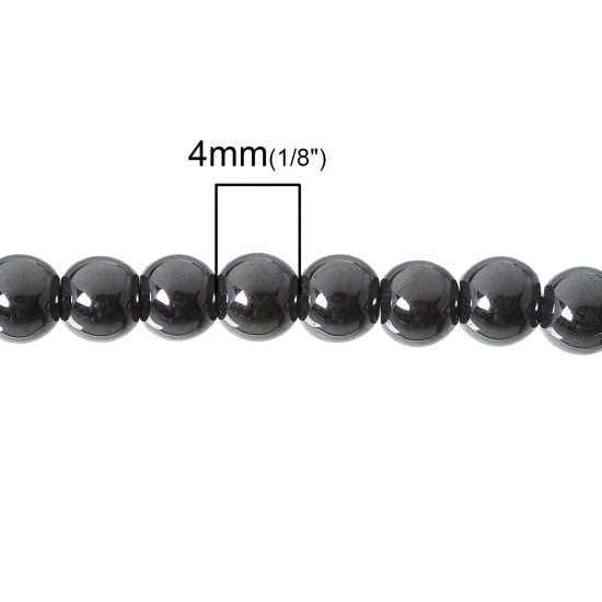 Picture of Hematite Beads Round Black About 4mm Dia, Hole: Approx 1mm, 40.2cm(15 7/8") long, 3 Strands (Approx 105 PCs/Strand)