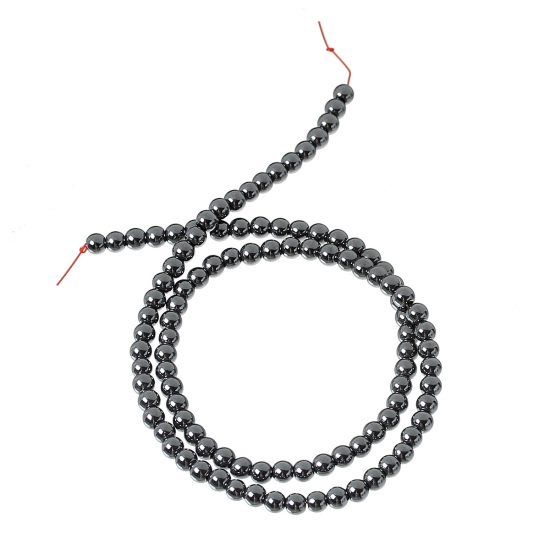 Picture of Hematite Beads Round Black About 4mm Dia, Hole: Approx 1mm, 40.2cm(15 7/8") long, 3 Strands (Approx 105 PCs/Strand)