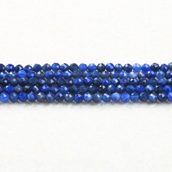 Image de Perles en Pierre Bleu ( Naturel ) Rond Bleu Foncé A Facettes Env. 2mm Dia., 37cm - 36cm long, 1 Enfilade (Env. 180 Pcs/Enfilade)