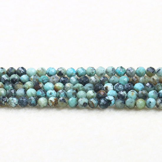 Image de Perles en Turquoise ( Naturel ) Rond Vert A Facettes Env. 3mm Dia., 37cm - 36cm long, 1 Enfilade (Env. 115 Pcs/Enfilade)