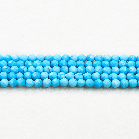 Image de Perles en Turquoise Bleu ( Naturel ) Rond Bleu A Facettes Env. 4mm Dia., 37cm - 36cm long, 1 Enfilade (Env. 90 Pcs/Enfilade)