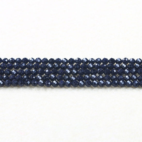 Image de Perles en Pierre d'Or Bleue ( Synthétique ) Rond Bleu-Noir A Facettes Env. 4mm Dia., 37cm - 36cm long, 1 Enfilade (Env. 90 Pcs/Enfilade)