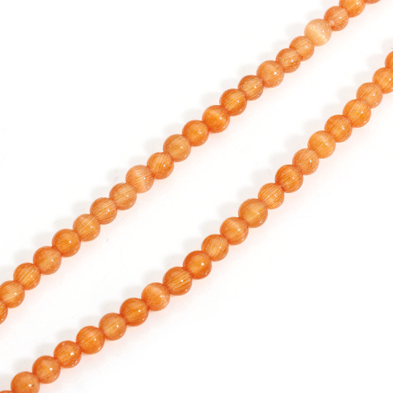Picture of 1 Strand (Approx 90 PCs/Strand) Cat's Eye Glass ( Natural ) Loose Beads For DIY Charm Jewelry Making Round Orange-red About 4mm Dia., 38.5cm(15 1/8") - 36cm(14 1/8") long