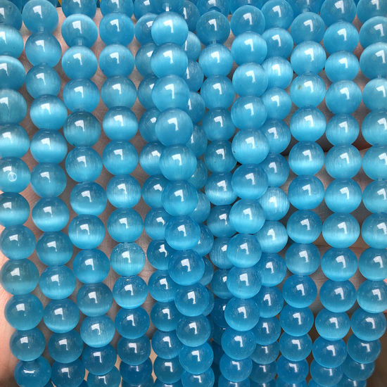 Picture of Cat's Eye Glass ( Natural ) Beads Round Dark Lake Blue About 8mm Dia., 38.5cm(15 1/8") - 36cm(14 1/8") long, 1 Strand (Approx 47 PCs/Strand)