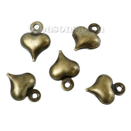 Brass Pendants Antique Bronze Heart 9mm x 7mm, 100 PCs