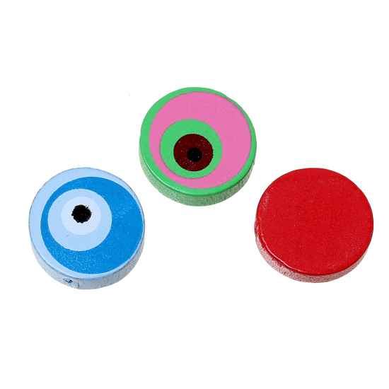 Image de Perles en Bois Naturel d'Erable Rond Couleur au Hasard Yeux 20mm Dia, Taille de Trou: 2.5mm - 2.1mm, 50 Pcs