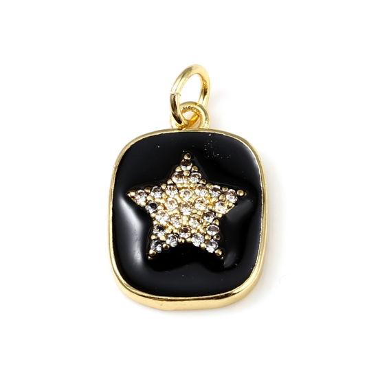 Immagine di Ottone Galassia Charms Oro Placcato Nero Rettangolo Stella Smalto Trasparente Strass 21mm x 13mm, 1 Pz
