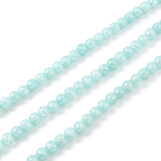 Picture of Glass Beads Round Mint Green Crack About 6mm Dia, Hole: Approx 1.1mm, 37.5cm(14 6/8") long, 1 Strand (Approx 65 PCs/Strand)
