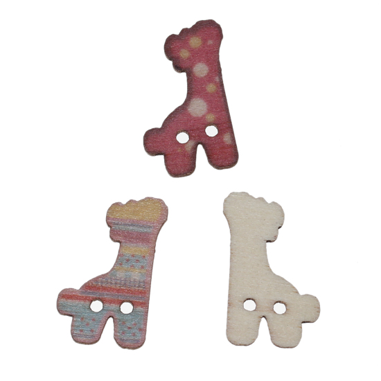 Picture of Wood Sewing Buttons Scrapbooking 2 Holes Giraffe Multicolor At Random Mixed Pattern 25mm(1") x 15mm( 5/8"), 50 PCs