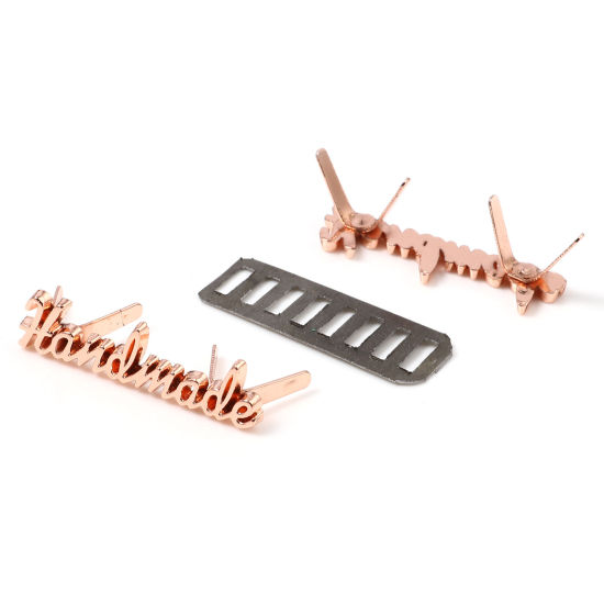 Bild von Zink-basierte Legierung Label Tags handgefertigt Zubehör für Taschen Roségold 36mm x 9mm 35mm x 12mm, 5 Sets (2 Stück/Set)