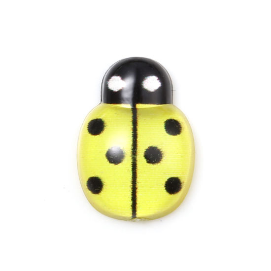 Picture of Resin Insect Dome Seals Cabochon Ladybug Animal Black & Yellow Dot Pattern 13mm x 9mm, 50 PCs