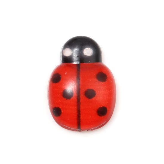Picture of Resin Insect Dome Seals Cabochon Ladybug Animal Black & Red Dot Pattern 13mm x 9mm, 50 PCs