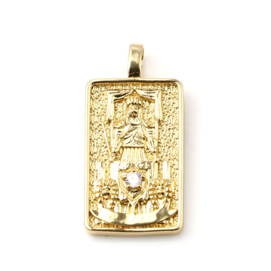 Immagine di Ottone Tarocchi Ciondoli Oro Placcato Rettangolo Il Carro Trasparente Cubic Zirconiae 30mm x 15mm, 1 Pz