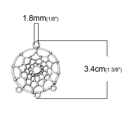 Изображение Цинковый Сплав Люстра Коннекторы Фурнитуры Ловец снов Античное Серебро Полый 34мм x 28мм, 30 ШТ