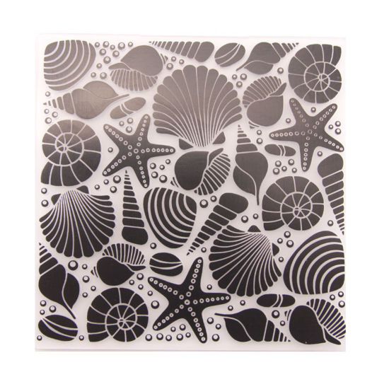 Picture of Plastic Ocean Jewelry Embossing Folders Template Square Black Star Fish Pattern 12.6cm x 12.6cm, 1 Piece