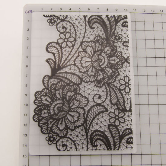 Picture of Plastic Embossing Folders Template Rectangle Black Flower Pattern 14.8cm x 10.5cm, 1 Piece
